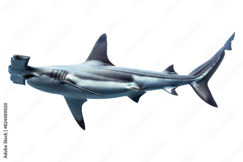 Fototapeta premium Swimming hammerhead shark isolated on white background