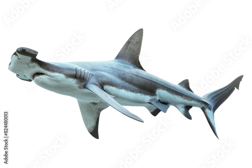 Swimming hammerhead shark isolated on white background