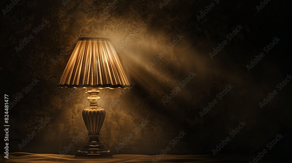 A simple art style depicts a  Lamp with a glowing light on dark background