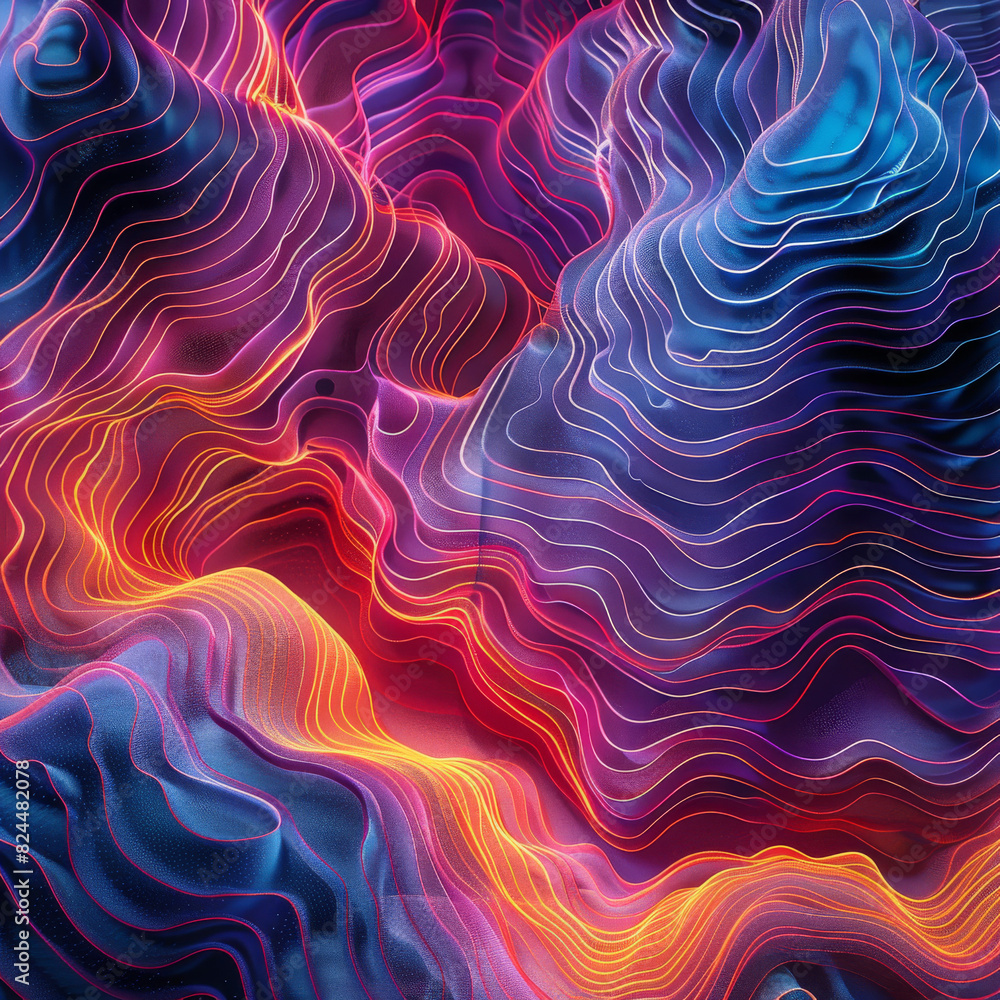 A mesmerizing digital art piece that transforms seismic data into a dynamic canvas of undulating lines and pulsating colors, capturing the unseen movements beneath the Earth's surface.