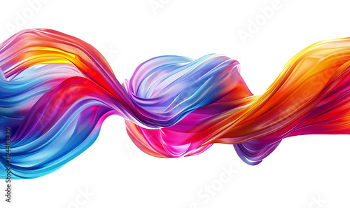 Multicolored twisted abstract wave in motion on a transparent background, smooth multicolored wave shapes, smooth curves. 3D rendering. Generative AI
