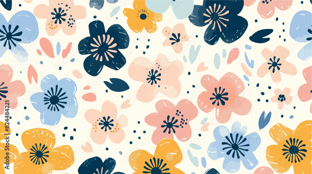 Doodle flowers seamless pattern endless texture. Repe
