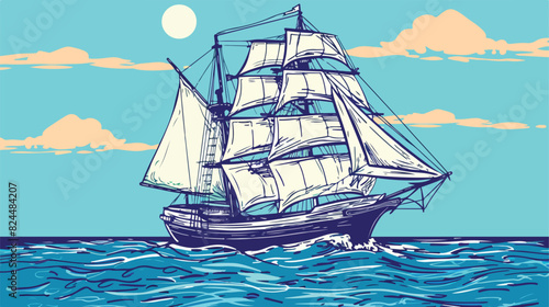 Doodle drawing of passenger ship classical sailing bo © Ali