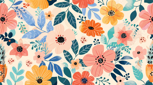 Doodle flowers seamless pattern endless texture. Repe