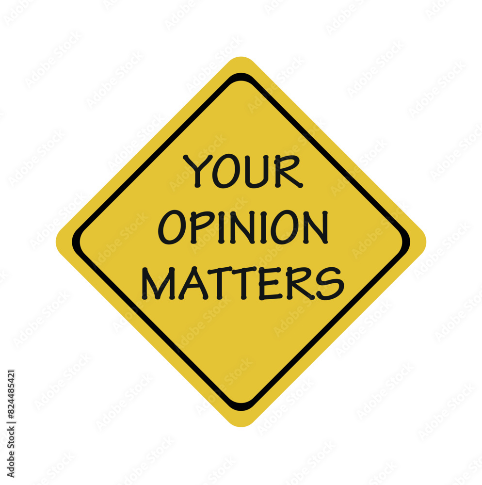 Your Opinion Matters. yellow sticker on a yellow notebook. on a wooden table Your Opinion Matters. yellow sticker on a yellow notebook. on a wooden table