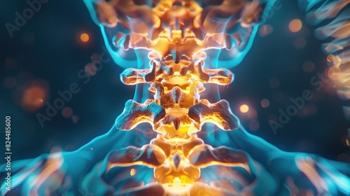 Image of human cervical vertebra. Isolated with 3D hologram. Medical concept. new technology photo