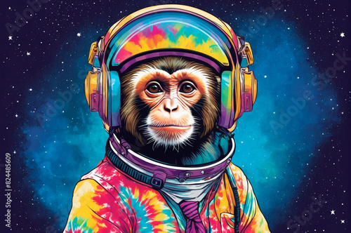 Monkey wearing an astronaut helmet, wearing a shirt. Generative AI