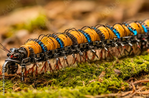 Cybernetic centipede, highly detailed macro photography. Generative AI