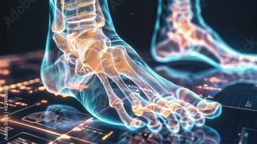 Image of human metatarsal bones. Isolated with 3D hologram. Medical concept. new technology photo
