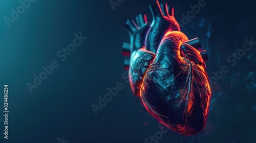 Image of isolated human heart with 3D hologram. Medical concept. new technology