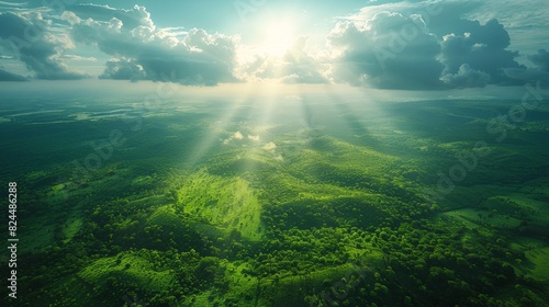 Aerial photography of a green grassland  clouds  sunshine  nature  World Environment Day  protecting nature as the theme  travel  tourism  lifestyle  retirement life  pension mode  4k high-definition 