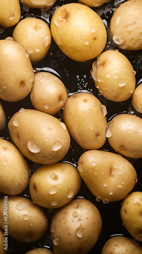 fresh potato adorned with glistening raindrops of water background poster 