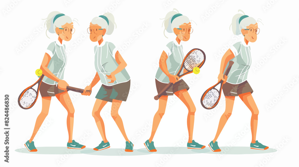 Elderly female tennis player in sportswear with racket