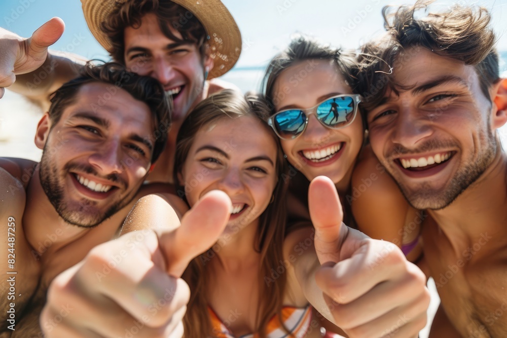 Obraz premium A group of young people taking selfies outdoors
