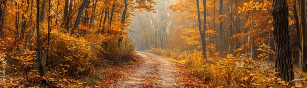 Autumn Forest Path with Sunlight Rays Autumn Forest Path with Sunlight Rays