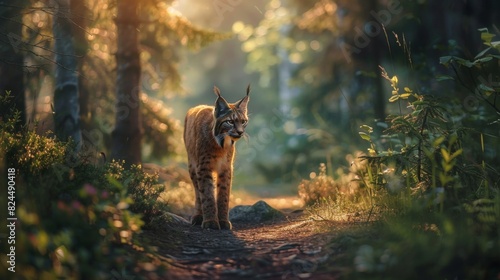 Lynx in Forest at Golden Hour photo