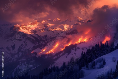 Fiery Sunset Over Jagged Mountain Peaks