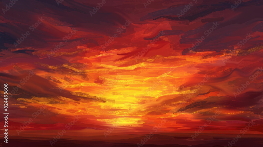 Fototapeta premium Breathtaking sunset floods the sky with vivid, dramatic hues.