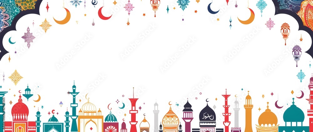 Ornate Doodle Border Design with Blank Space for Eid al Adha Overlay and Text Message Background Ornate Doodle Border Design with Blank Space for Eid al Adha Overlay and Text Message Background