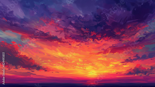 A stunning sunset paints the sky in vibrant red  purple  and yellow hues.