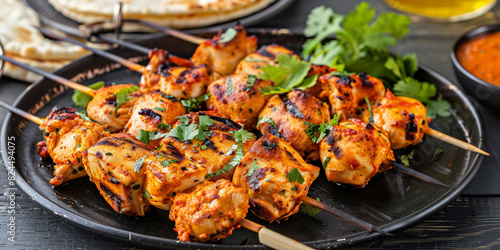 Mouthwatering Chicken Shashlik A Delectable Dish On A Dark Textured Background