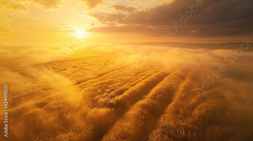 Sunrise above the golden rapeseed fields photo