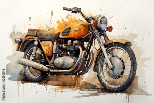 Motorcycle Chopper Bike Drive Hog watercolor painting Abstract background.