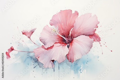 watercolor painding colorful splashes on white floral background flower leaf