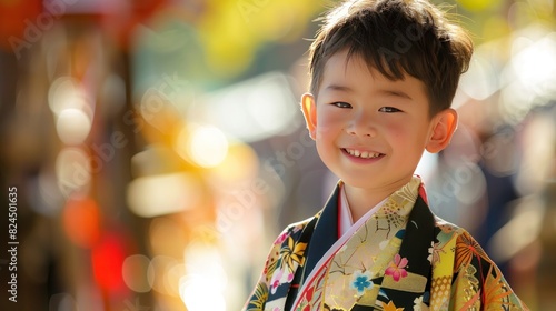 boy wears traditional japanese kimoto photo