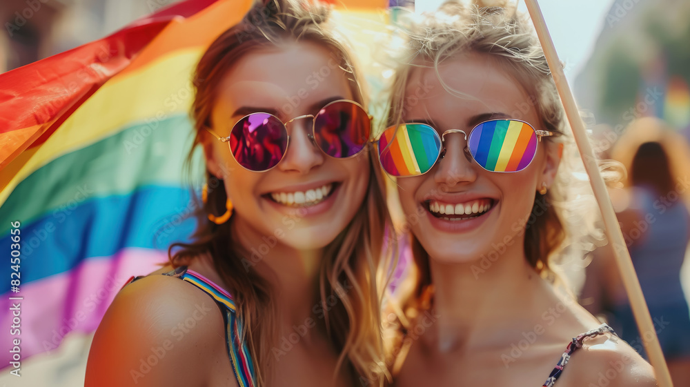 smiling young girl with a rainbow flag at a gay pride march, festival, people, man, boy, makeup, lgbt, June 28, demonstration, non-binary, bisexual, homosexual, person, portrait, parade, action smiling young girl with a rainbow flag at a gay pride march, festival, people, man, boy, makeup, lgbt, June 28, demonstration, non-binary, bisexual, homosexual, person, portrait, parade, action