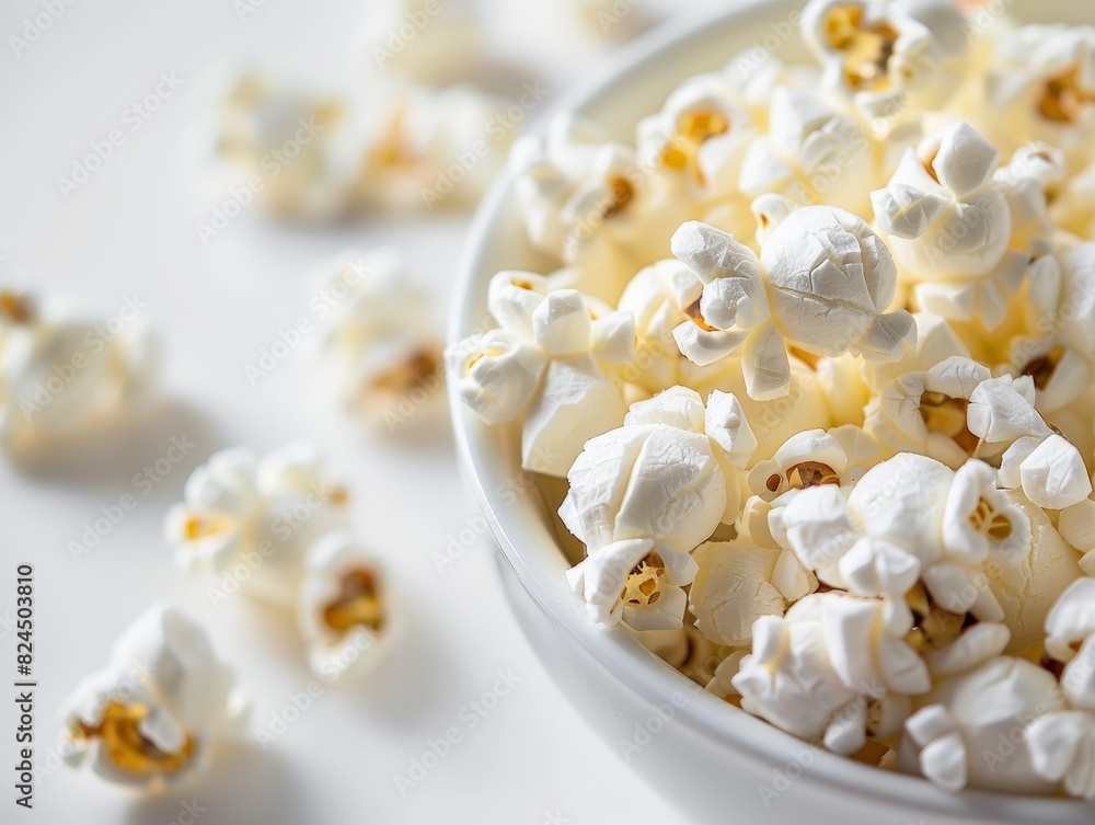 Freshly popped popcorn in a clear bowl Freshly popped popcorn in a clear bowl