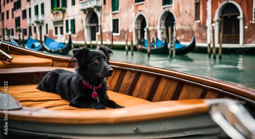 Dog on a Gondola in Venice. photo