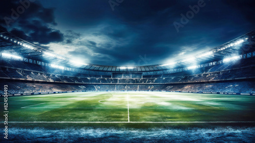 A sprawling football stadium hosting a vibrant green field surrounded by towering stands  ready for a thrilling match
