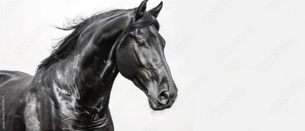 Elegant Black Horse on White Background - Majestic Equine Photography for Modern Minimalist Design Elegant Black Horse on White Background - Majestic Equine Photography for Modern Minimalist Design