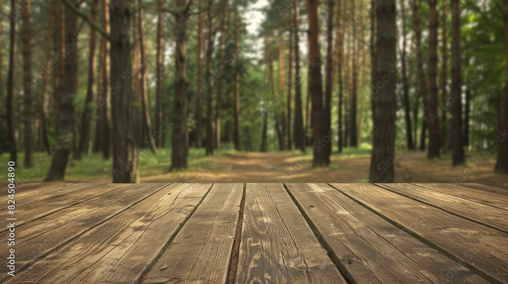 Peaceful forest path with wooden platform Peaceful forest path with wooden platform