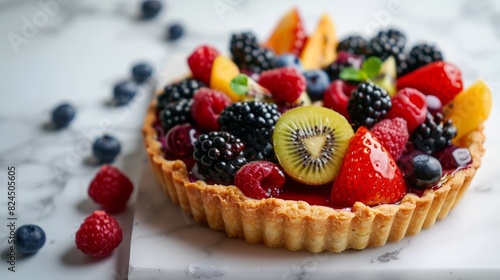 delicious fresh fruit tart with berries and kiwi