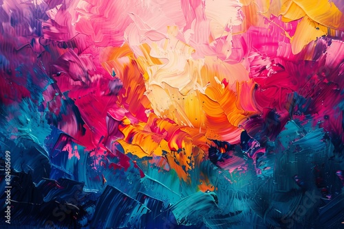 Vibrant Abstract Expressionist Painting Depicting Joyful Burst of Colors.