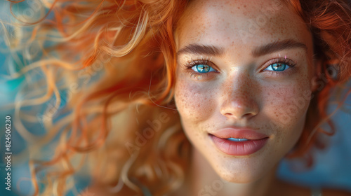A captivating portrait of a woman with vibrant red hair, showcasing her unique beauty and charisma photo