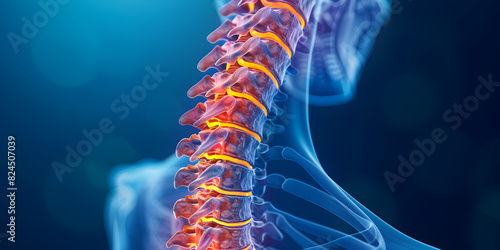 Person experiencing upper back pain due to sciatica nerve pain Concept Back pain management on blue background.