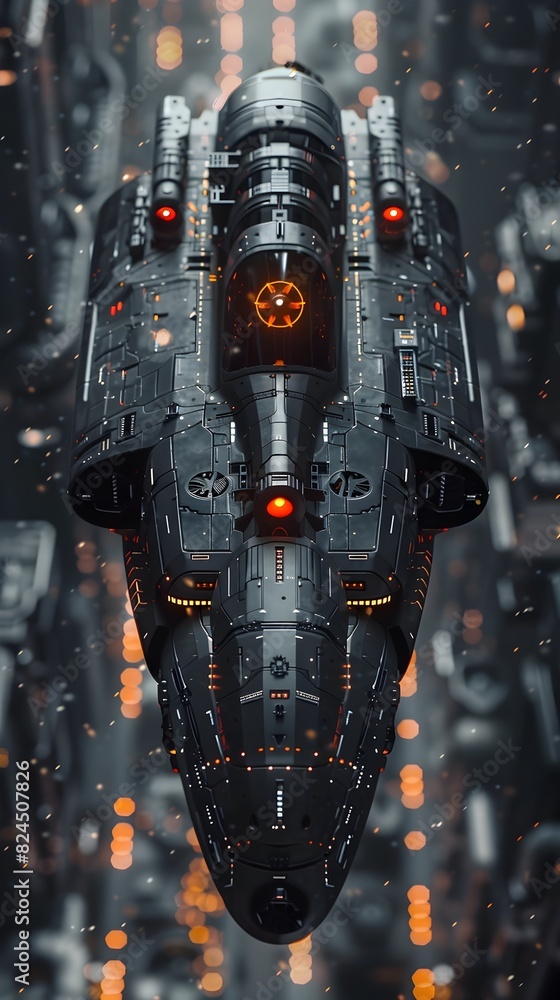 Fototapeta premium Futuristic Modular Assault VTOL Aircraft with Holographic Weapons and Force Field