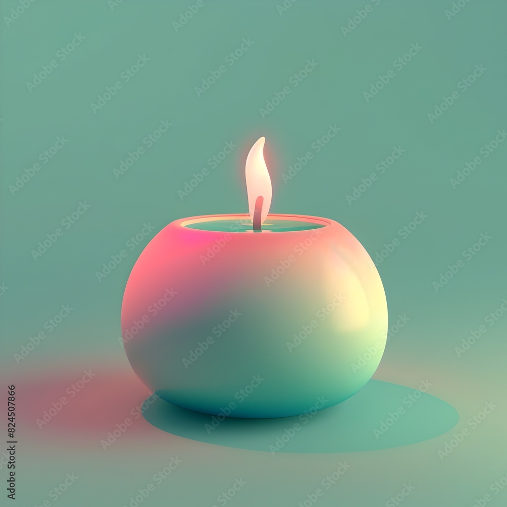 Glowing 3D Candle in Vibrant Gradient Colors on Minimalist Green Background Glowing 3D Candle in Vibrant Gradient Colors on Minimalist Green Background
