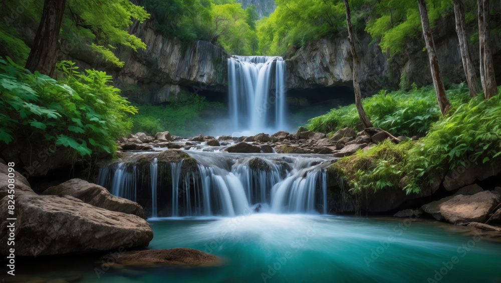 Small scenic cascading waterfall in the jungle Small scenic cascading waterfall in the jungle