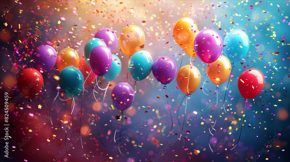 Joyful balloons and confetti creating a festive and celebratory atmosphere Joyful balloons and confetti creating a festive and celebratory atmosphere