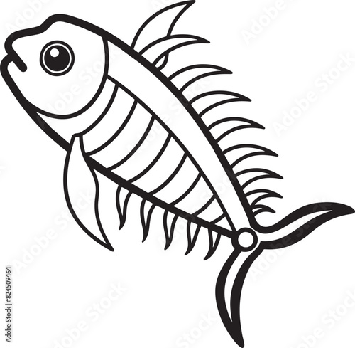 illustration of a fish bones silhouette black and white