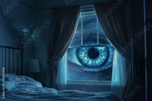 Surreal eye in window at night