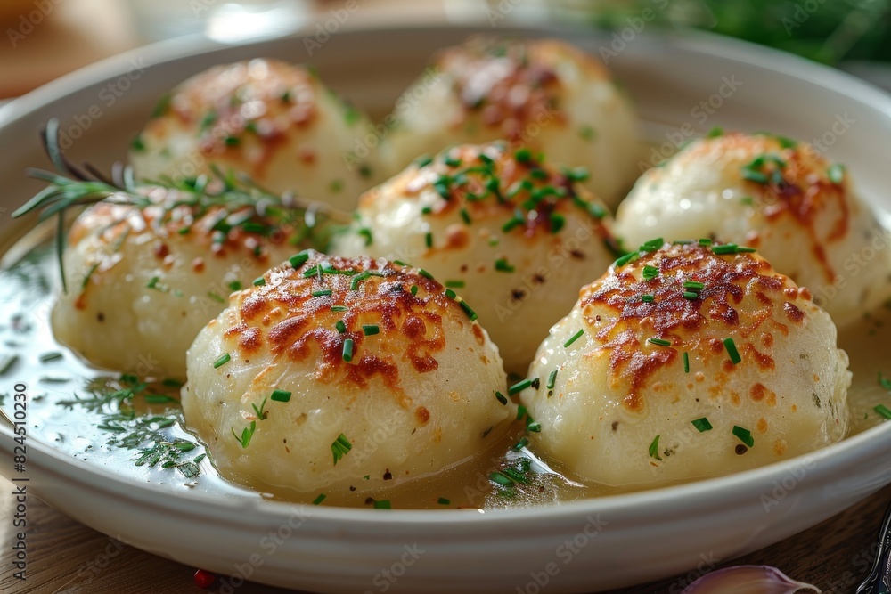 Knödel - Potato or bread dumplings served with gravy. Knödel - Potato or bread dumplings served with gravy.