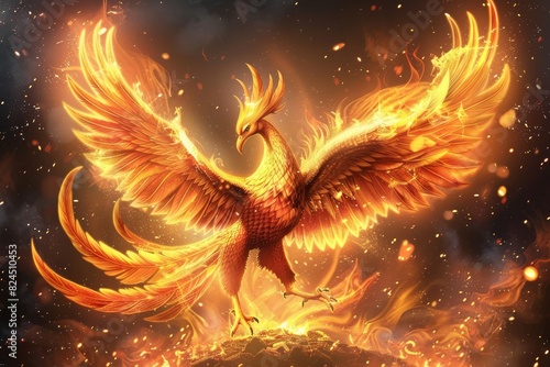 Phoenix Symbolizing Rebirth Emerges From Fiery Ashes in a Spectacular Display.