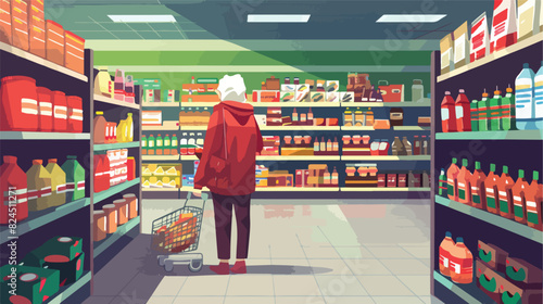 Senior customer choosing groceries in food supermarke photo