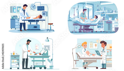 Clipart of a neonatologist conducting a routine check up on a newborn baby ar7 4 Generative AI