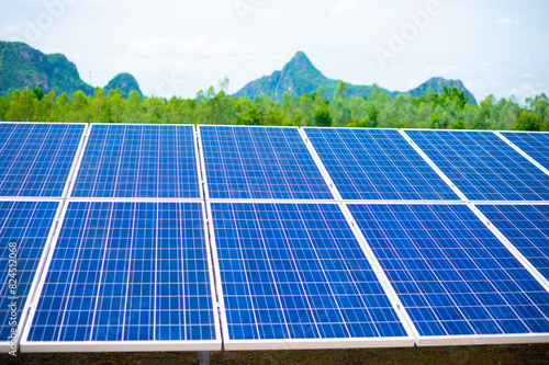 Solar powered solar cells are located in the middle of nature.